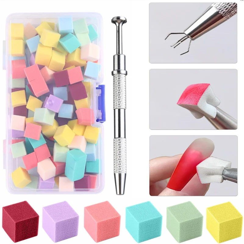 100Pcs Nail Sponges for Ombre with Grabbing Pen Nail Art Color Gradient Aura Effect Designs Brush Sponge Gripper Manicure Tools