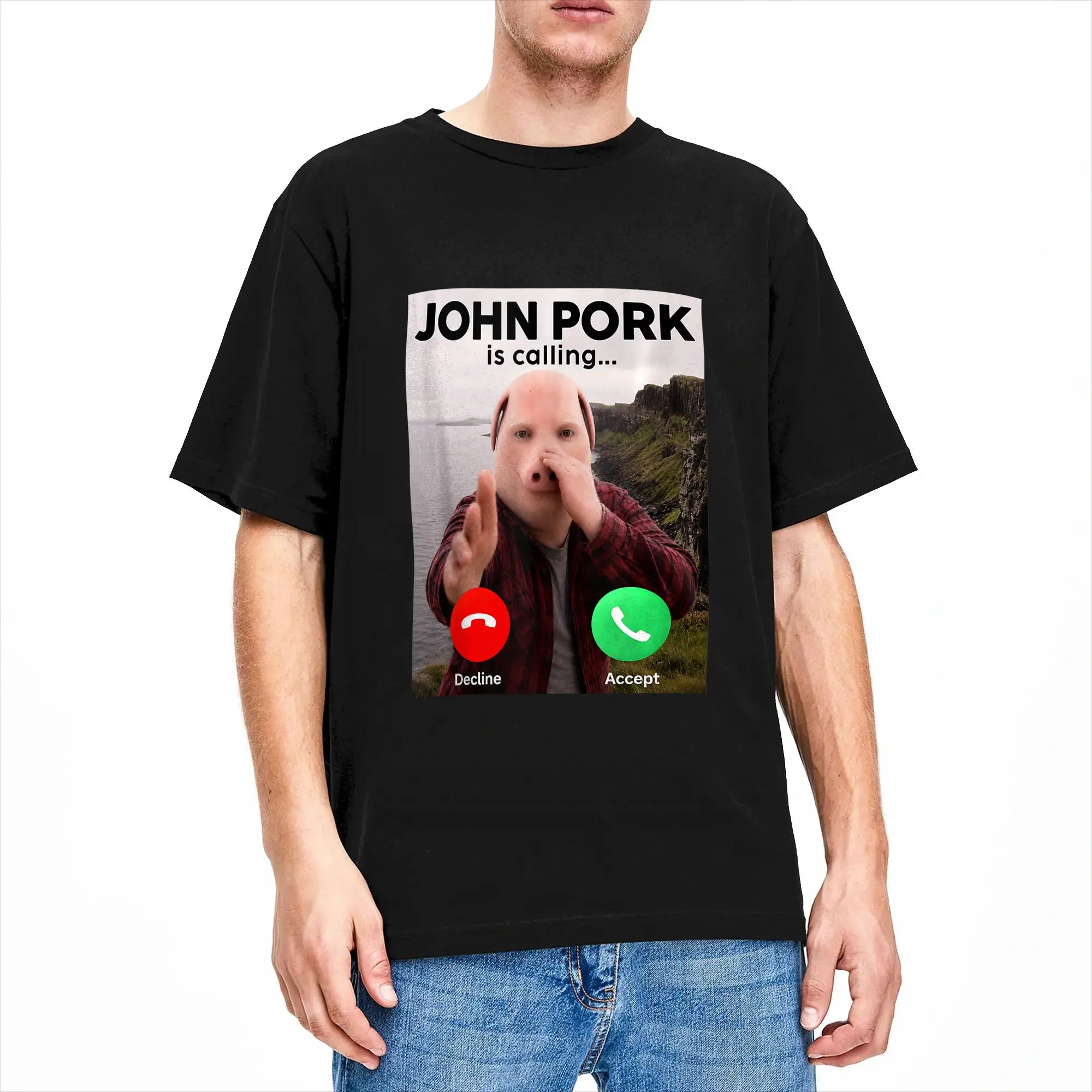 Funny John Pork is Calling Scuba Dance Brainrot Meme T-Shirt for Men Vintage otton Tees Short Sleeve T Shirts Gift Idea Clothing