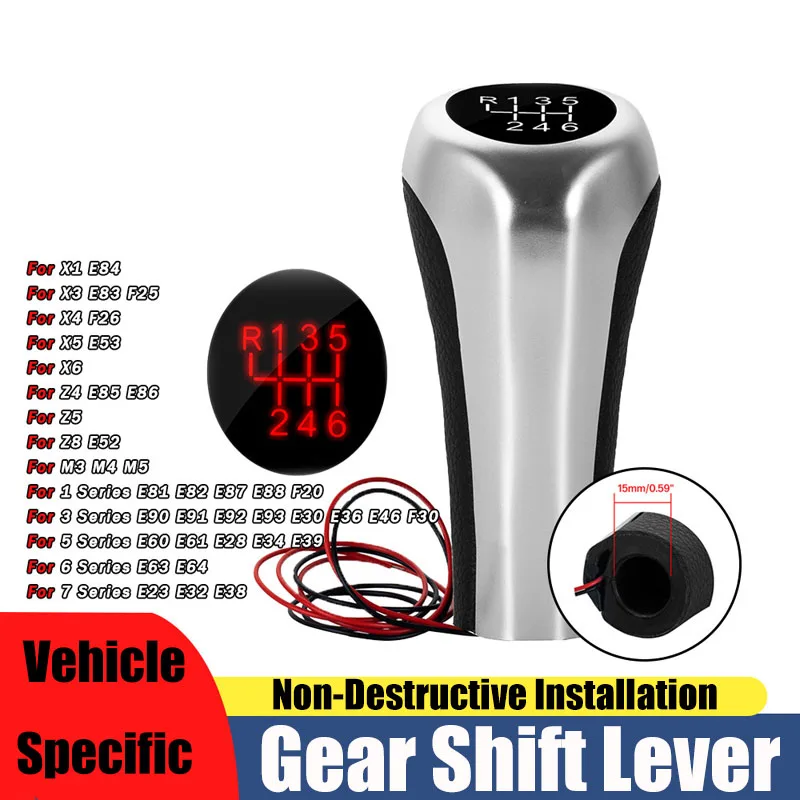 

Suitable for BMW E60 E61 E91 shift handball silver red light 5/6 speed gear head shift lever handball
