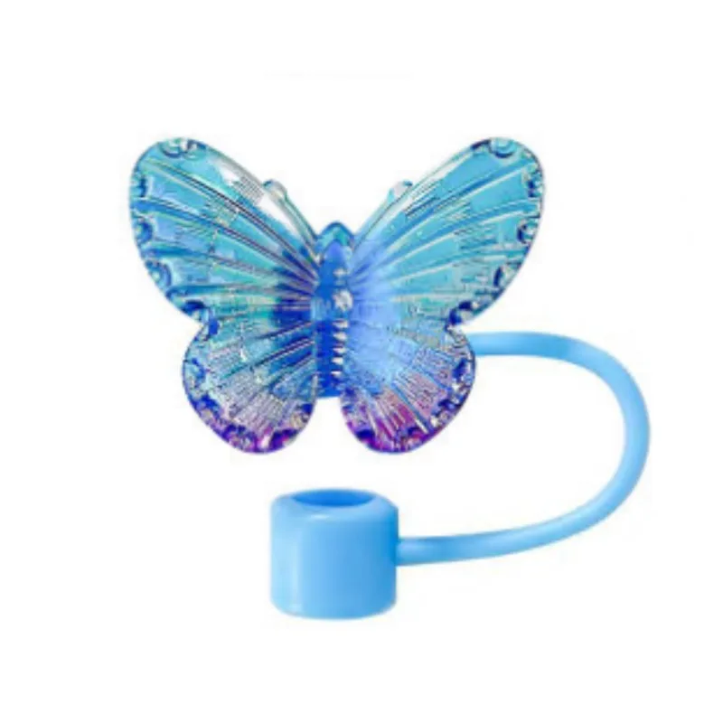 Cute Butterfly Straw Covers Cap 10mm Soft Silicone Straw Tips Cover Reusable Drinking Straws for Stanley Cup Straws Accessories