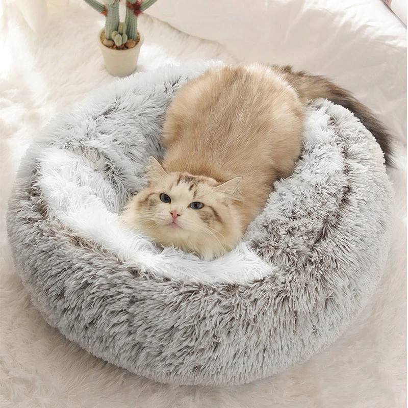 

Soft Plush Round Pet Bed Cave for Cats or Small Dogs,Mini Medium Sized Dog Cat Machine Washable Faux Fur Hooded Blanket Bed Cave