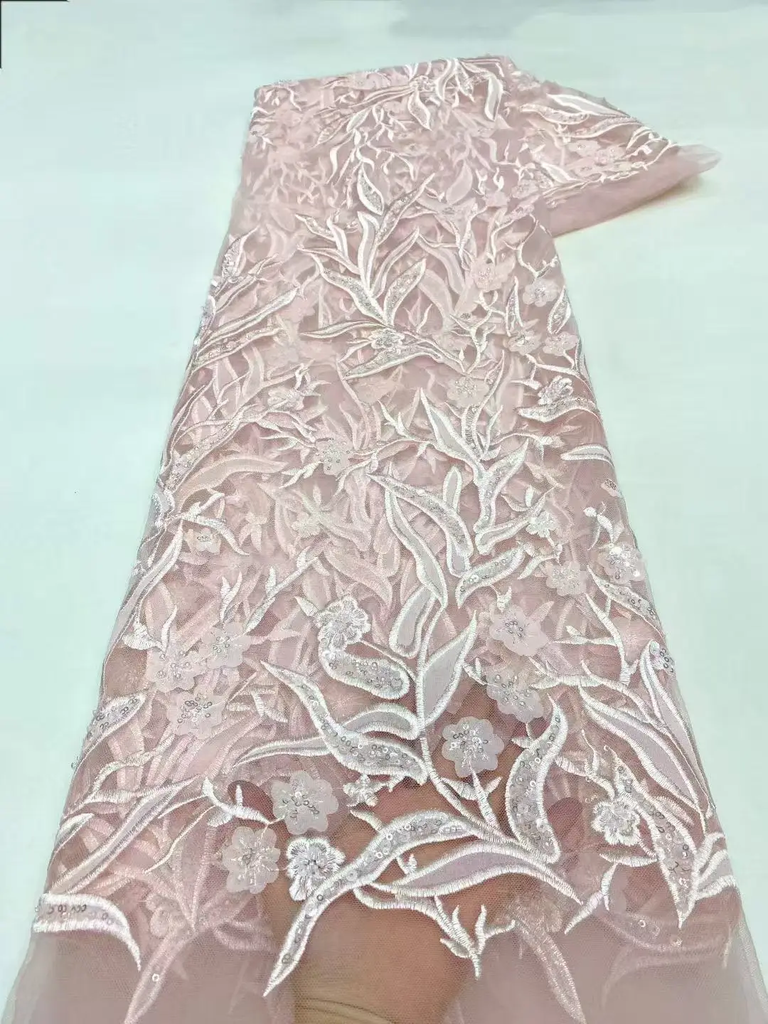 High Quality African Gold Handmade Beaded Lace Fabirc 2026 Sewing sequins Embroidery Nigreian Lace Fabric Women Wedding Dress