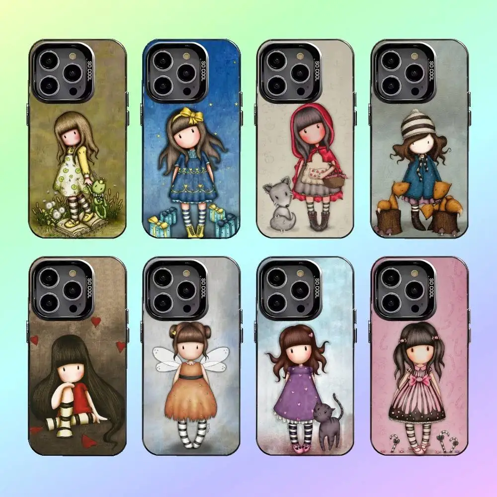 

Cute S-Santoro G-Gorjuss Phone Case For iPhone17,16,15,14,13,12,11 Colored Silver Plated Inside Cover