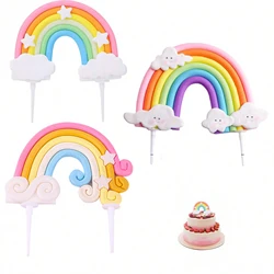 Rainbow Birthday Cake Decoration Cute Cartoon Rainbow Cake Toppers Kids Girls Happy Rainbow Cloud Unicorn Birthday Cupcake Decor