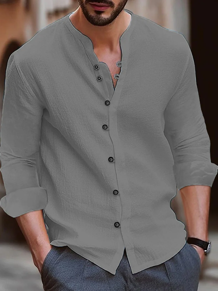 

Loose Casual Long Sve Men's irt Comfortable Linen Mix Fabric Spring Autumn Menswear Faion Flat Collar Other Pattern