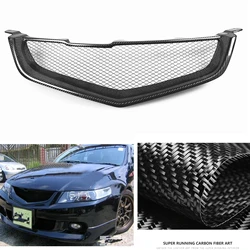 For Honda Accord CL7 Euro R Acura TSX 2003-2005 Front Grille Grill Real Carbon Fiber/Fiberglass Upper Bumper Hood Mesh Grid Kit