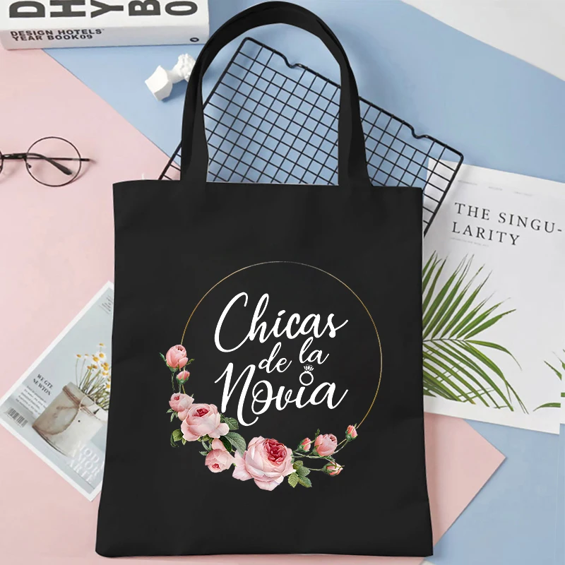 Espanhol Equipe Noiva Esquadrão Bolsa De Ombro, Casamento Nupcial Flor Coroa Sacos De Compras, Single Farewell, Bachelorette Hen Party Tote Bag