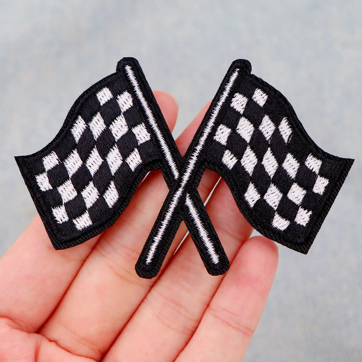 Racing Flag Patch Classic Black White Embroidery Patch Iron On Patches For Clothing Thermoadhesive Patches On Clothes DIY Badges