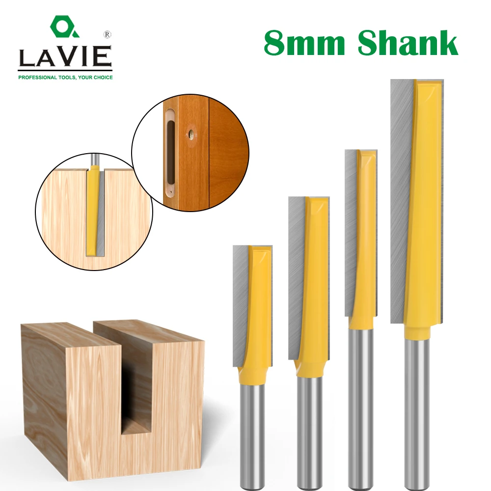 LAVIE 8mm Shank Extension Long Straight Trimming Knife CNC Router Bit Set Milling Cutters For Wood Edge Cutting C08006