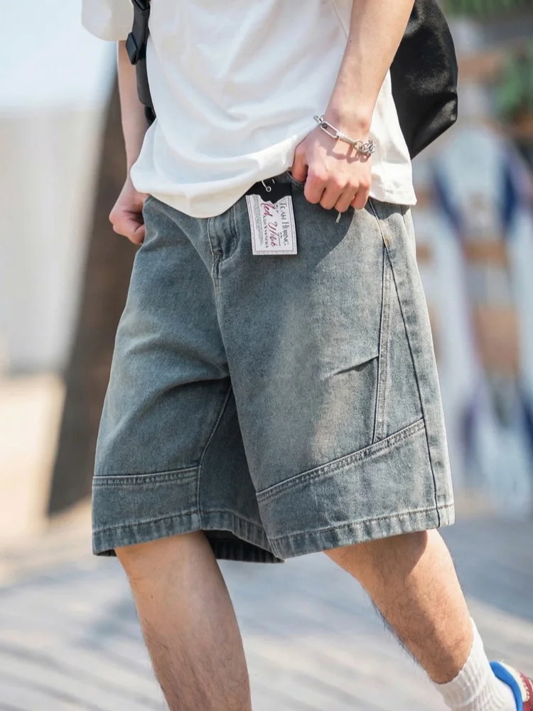 Men's Distressed Denim Shorts Relaxed Fit Pre-Washed Soft Durable Crop Length Casual Trousers