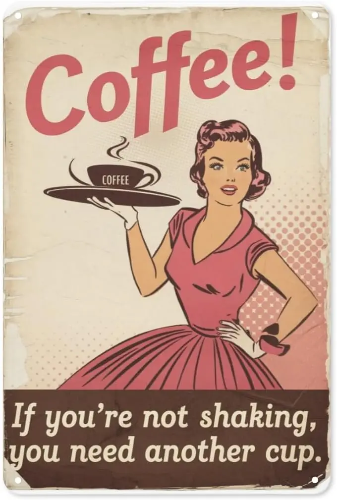 Retro Barista Tin Sign  Vintage Metal Wall Art for Coffee Shop, Kitchen & 1950s Diner Theme Decor