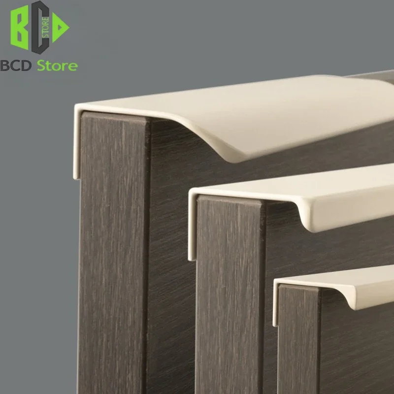 Minimalist Kitchen Cabinet Pulls Invisible Edge Banding Wardrobe Khaki Beige Arc Drawer Handles for Furniture Hardware