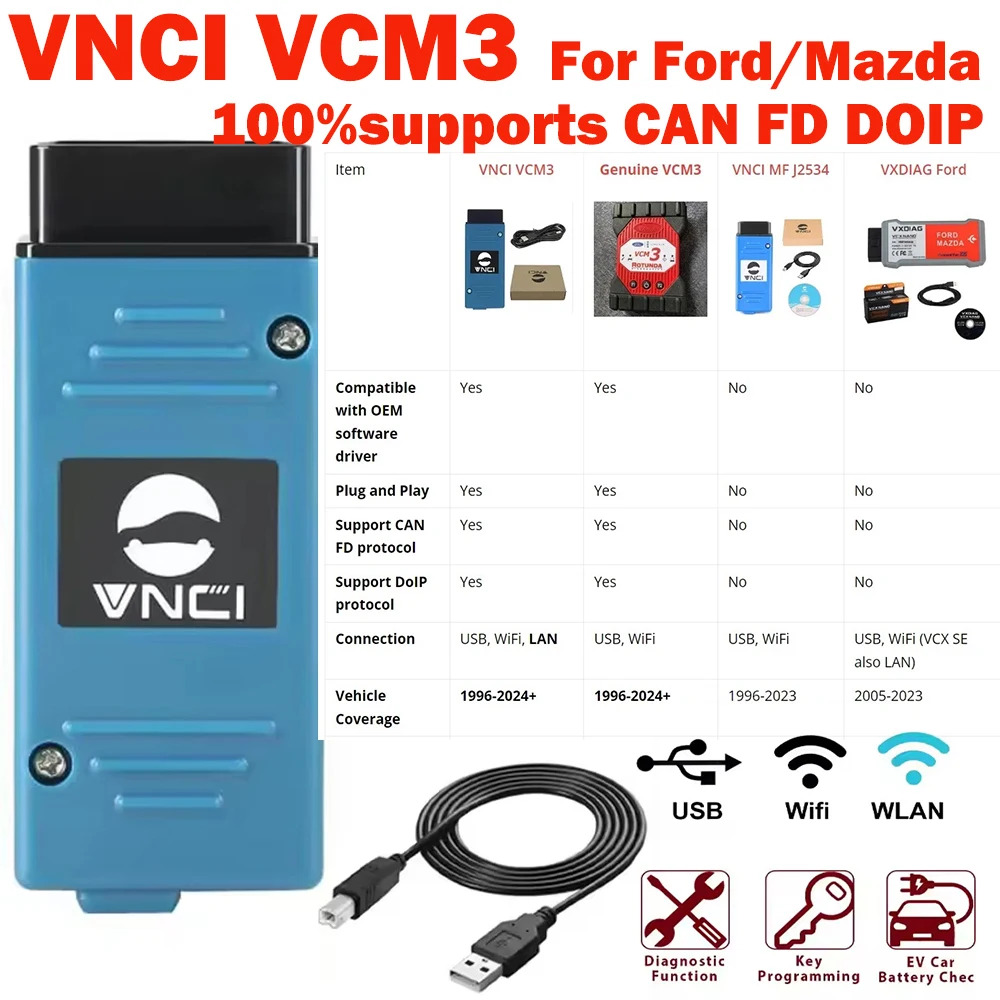 2026 VNCI VCM3 Diagnostic Scanner for Ford/Mazda Supports CAN FD DoIP/ 4 Channel CAN BUS Support PATS Online