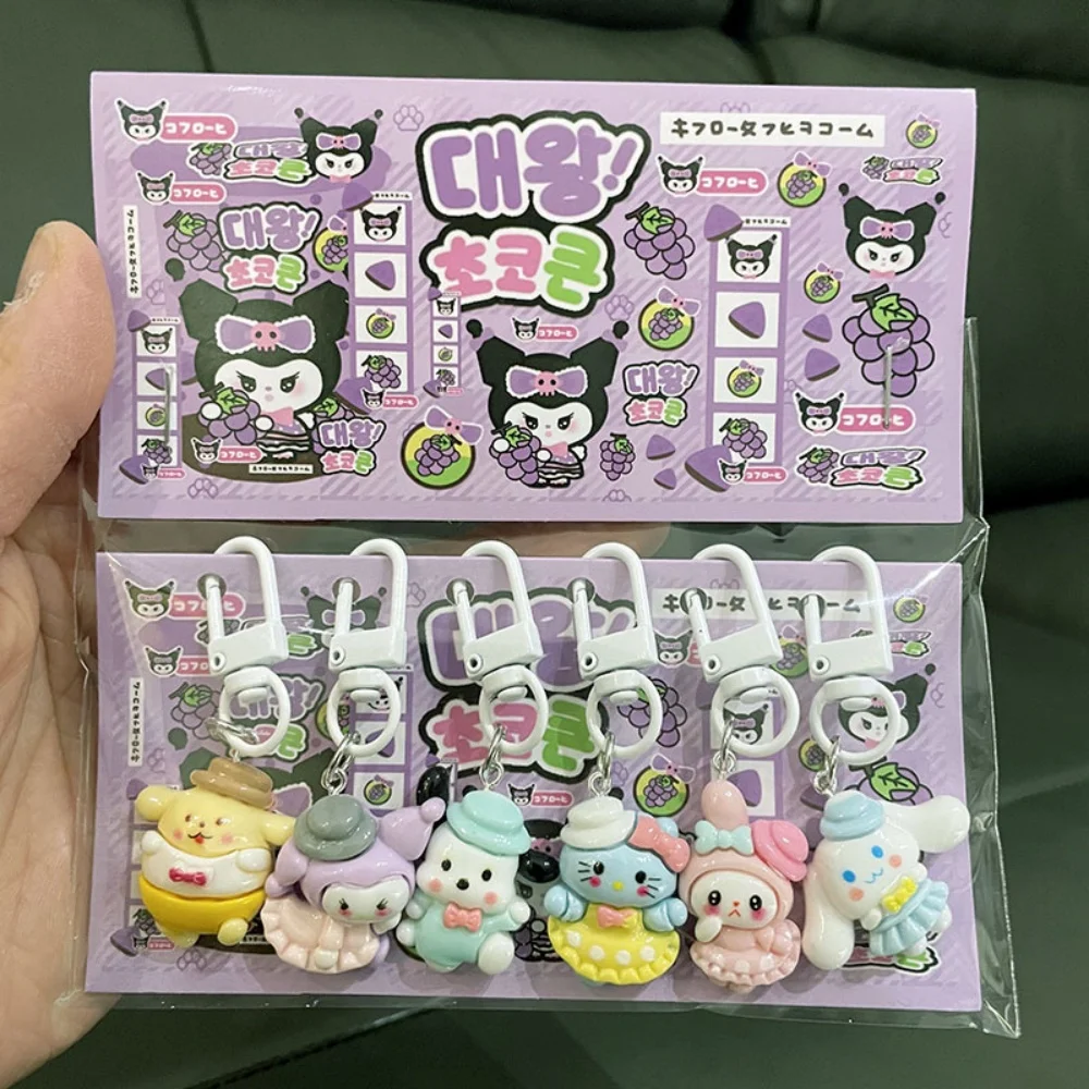 6 قطعة اكسسوارات سانريو قلادة الكرتون الراتنج HelloKitty Kuromi المفاتيح مجموعة هدية صغيرة الفتيات لطيف حقيبة طالب معلقة بطاقة هدية