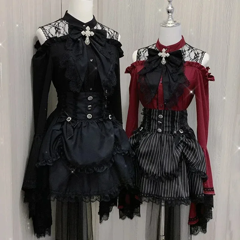 Kawaii النساء القمصان Jirai Kei لوليتا Y2K لطيف النمط الياباني بلوزة أنيقة طويلة الأكمام الحلو القمم قميص الجمالية غير رسمية 2025