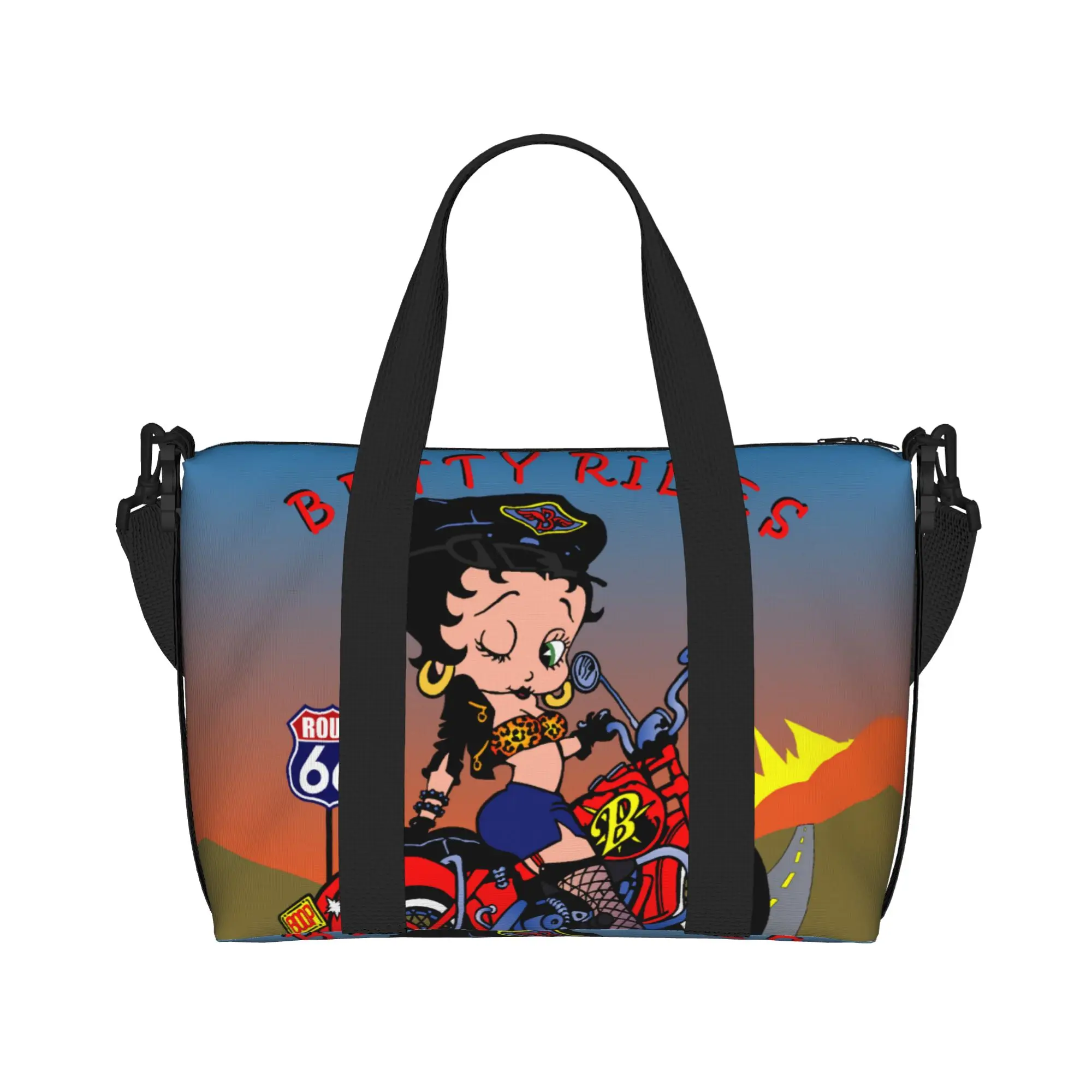 Custom Cartoon Girl B-Boop Bettys Rider Motorcycle Tote Bag for Women Big Capacity  Gym Beach Travel Bags