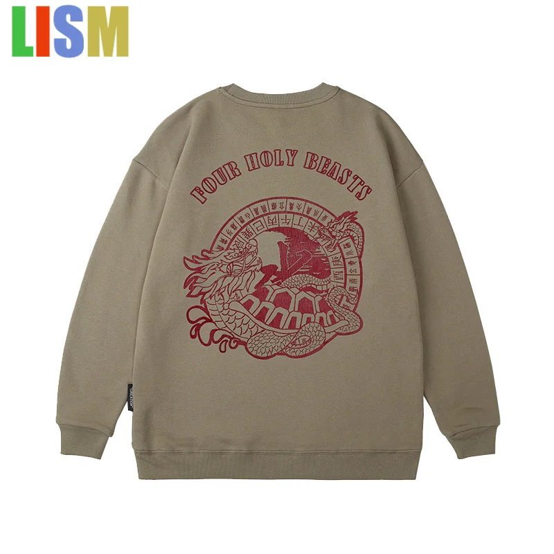 

LISM Y2k sweatshirt hoodie men's Women Chinese style printed loose elastic trend casual fashion high-end long sleeved shirt