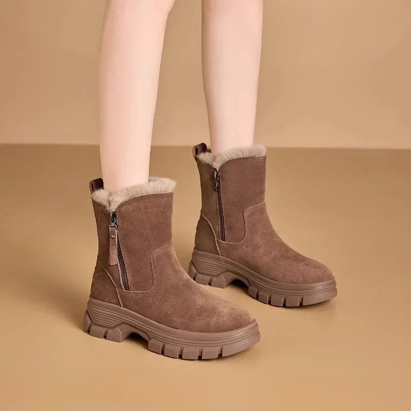 Women Snow Boots 2024 Autumn/Winter New Solid Color Plush Snow Boots Zipper Thick Bottom Anti Slip Warm Cold Proof Cotton Shoes image 2