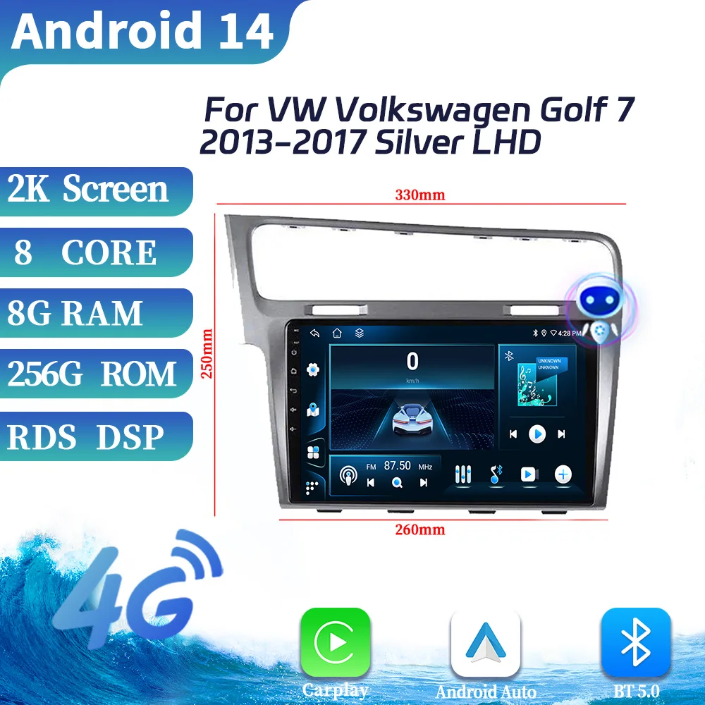 

For VW Volkswagen Golf 7 2013-2017 Silver Left Hand Drive Android Car Radio Multimedia GPS Wireless Carplay Touch Screen Stereo