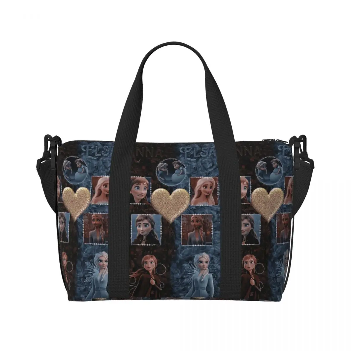 Custom Anna And Elsa Princess Tote Bag Women Large Capacity Frozen Gym Beach Travel Bags