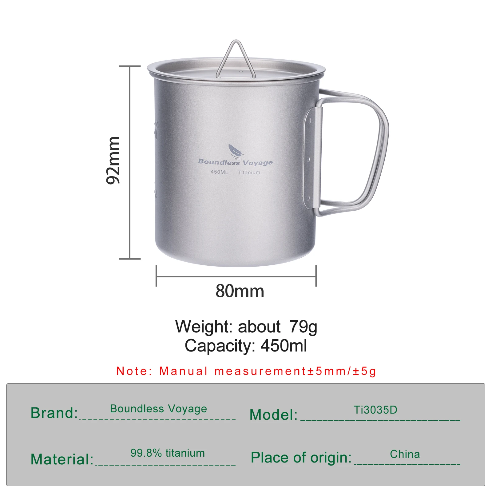 Boundless Voyage Titanium Camping Cup 0.75L Ultralight Outdoor Mug