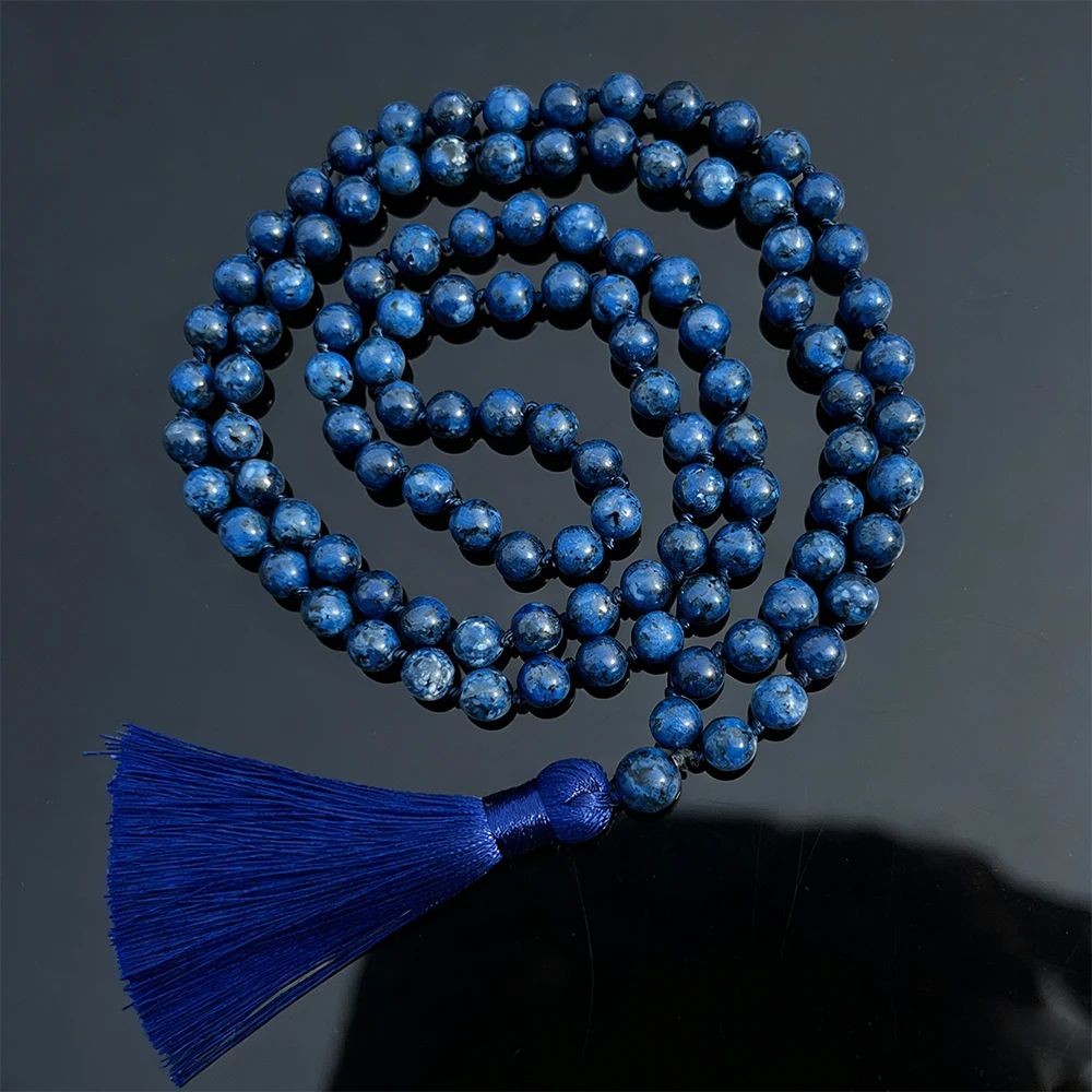 8mm Lapis Lazuli Farbige Steinperlen Geknotete 108 Mala-Perlen Halskette Meditations-Gebetskette Japamala Schmuck für Männer und Frauen – Detail 3
