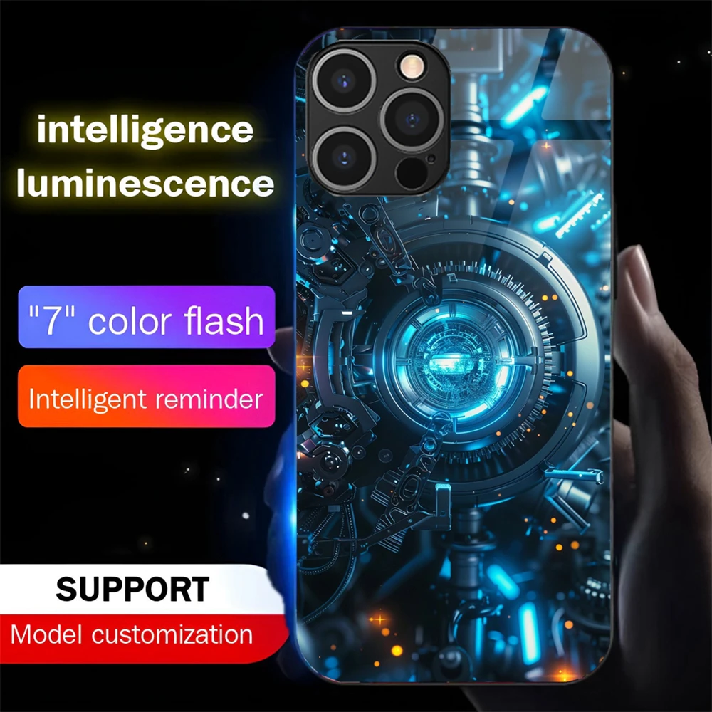 

Cool PCB Structure Smart LED Light Glow Tempered Glass Phone Case For iPhone 16 E 15 14 13 12 11 Pro Max X XR XS Plus 7 8 SE