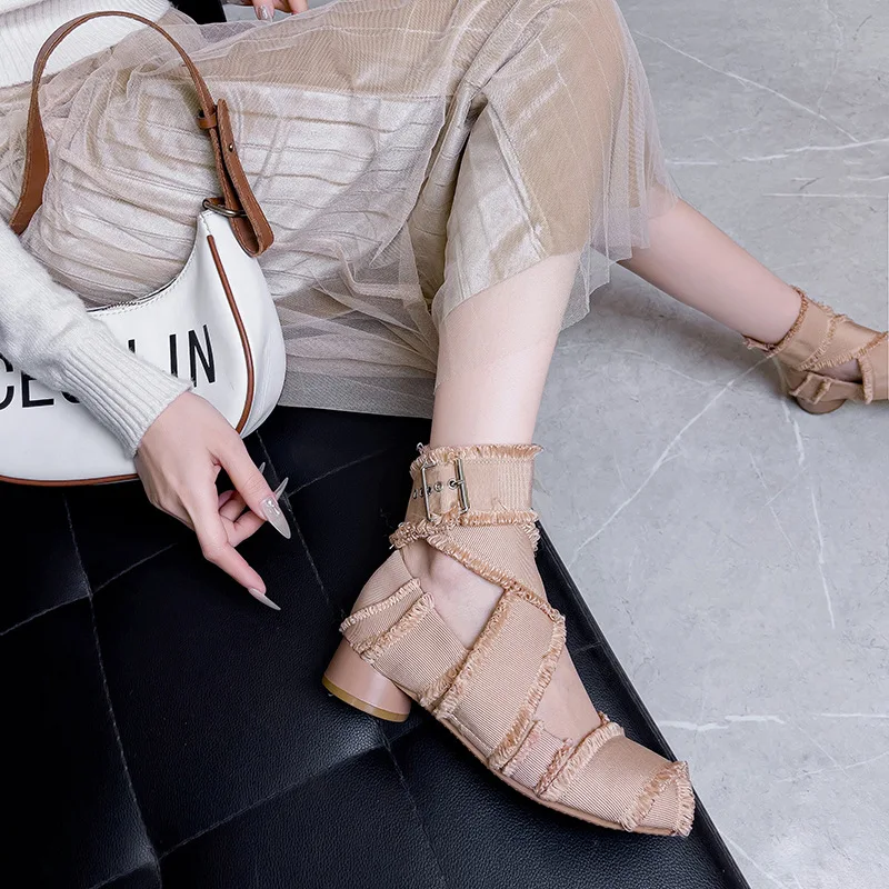 

Ruffle Tassel Ballet Flats Women's Retro Square Head Mary Janes Shoes Gentle Fashion Korean Style Low Heel Glue Adhesive Shoes