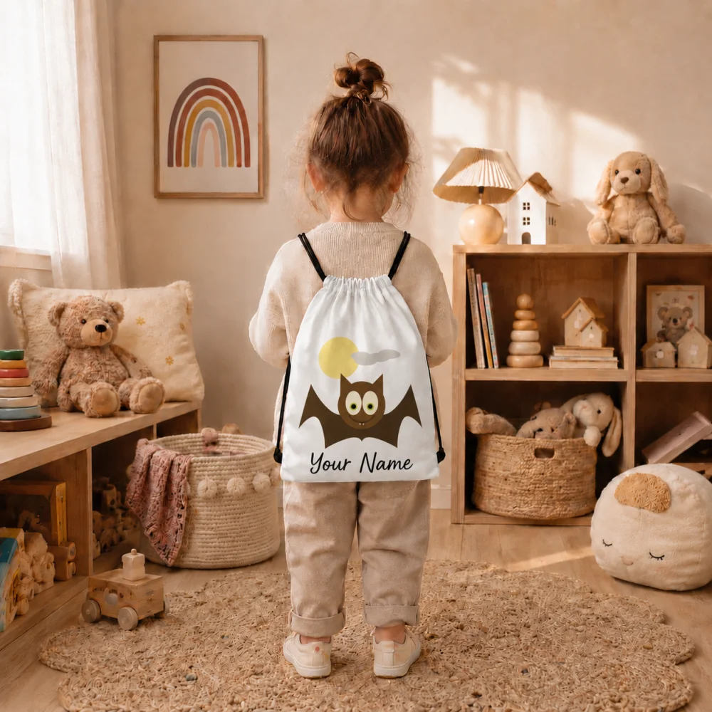 Personalized Halloween Drawstring Storage Backpack, Customizable Name Print Lightweight String Bag for Halloween Trick Or Treat