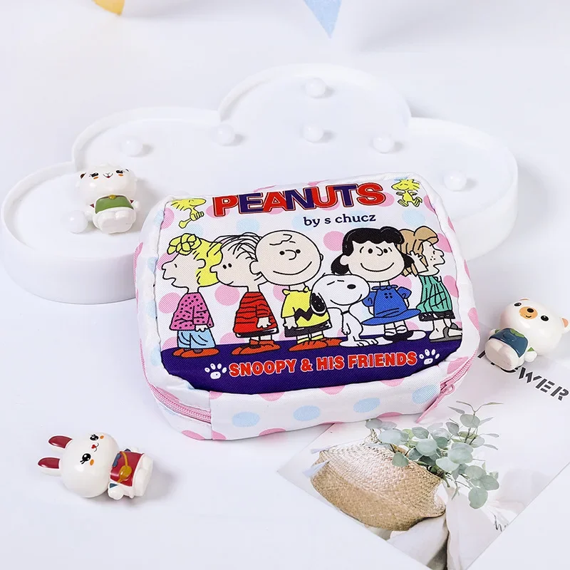 Snoopy-Bolsa de almacenamiento de tampones para mujer, bolsa de cosméticos, servilleta, portátil, Mini Cables de datos, Banco de energía USB, organizador, regalo