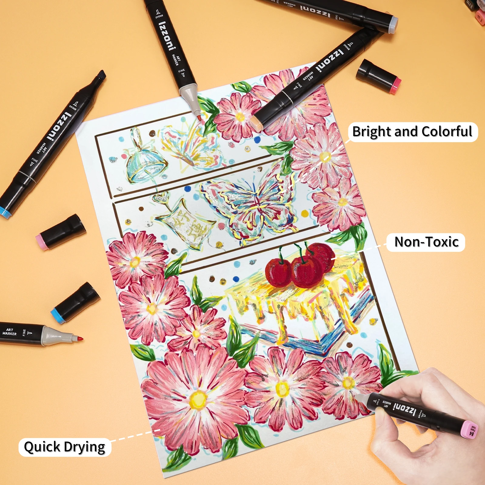80 Colors Alcohol Markers with Base Dual Tip Drawing Markers for Adult and Kids Comics Coloring Sketching Illustration - view 6