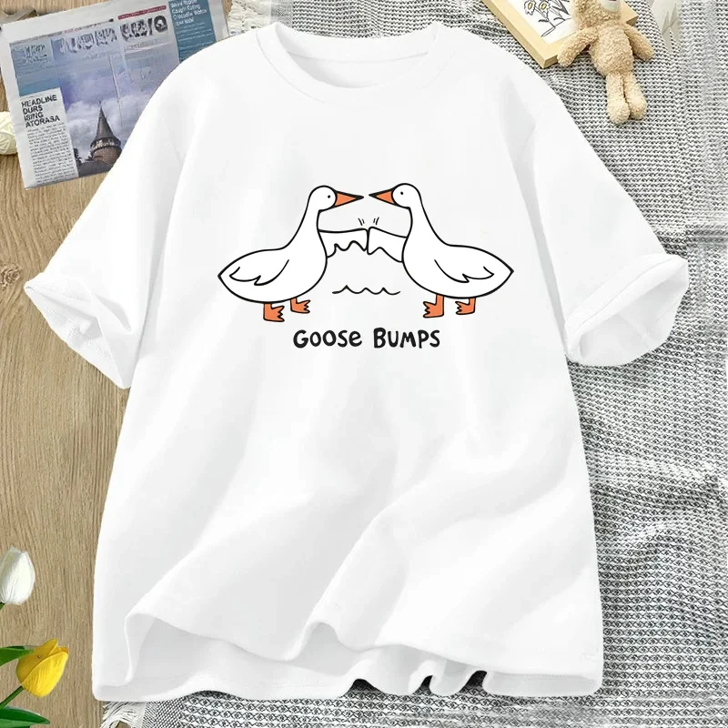 Silly Goose Bumps T Shirt for Women Men Funny Printed T-shirt Summer Short Sleeve Loose Oversized Tees Unisex Streetwear