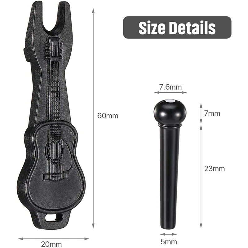 36 قطعة من دبابيس جسر الجيتار الصوتي باللونين الأبيض والأسود مع مزيل مجتذب دبوس الجسر قطعة واحدة في الجيتار