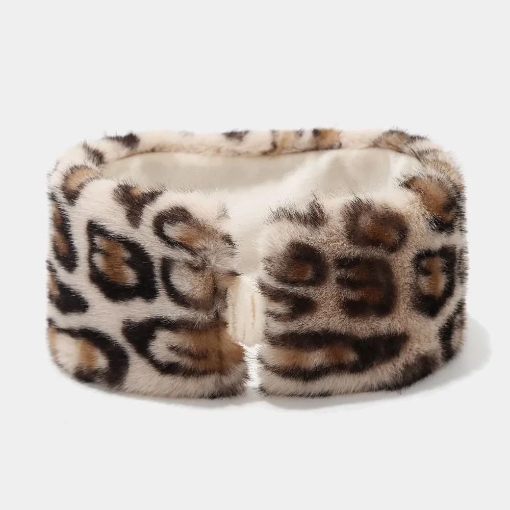 Vintage Coldproof Leopard Print Headband Leopard Print Windproof Headband Wide Edge Elastic Headband Winter