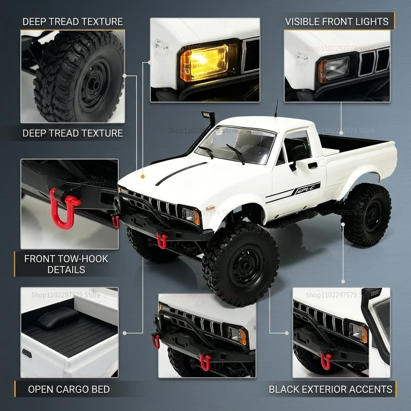 C24-1 RC Pickup Truck 1:16 Scale 4WD 2.4G Off Road Crawler Remote Control Car LED Headlights Shock Absorbing Toy For Kids Adults