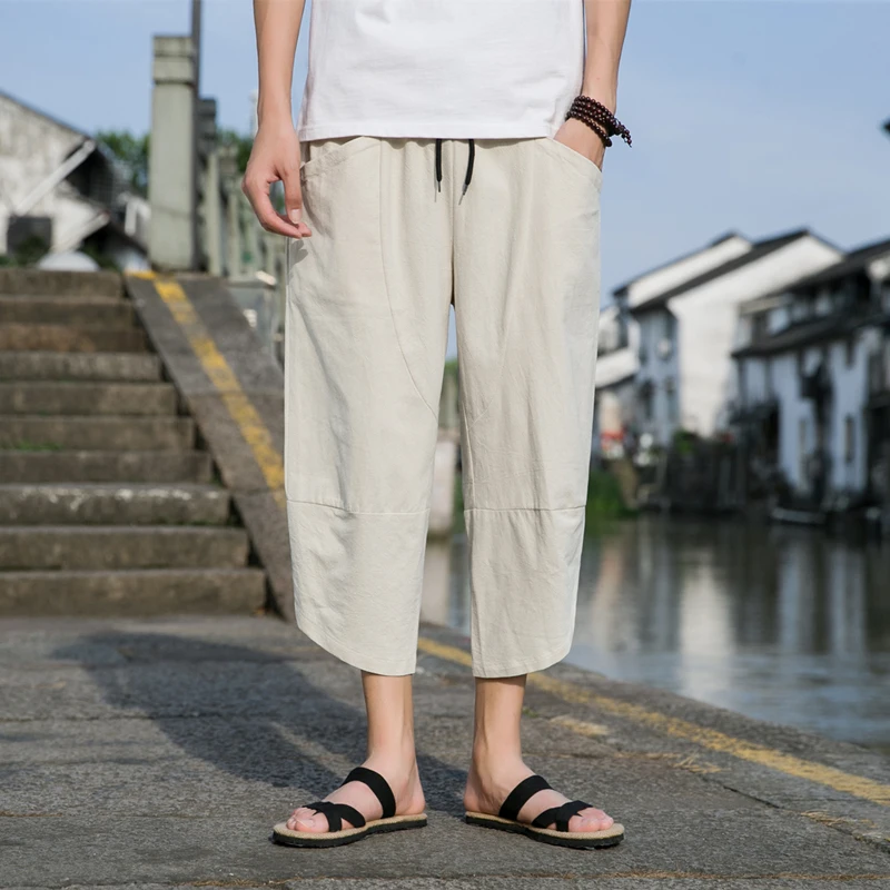 

2024 Men Summer Chinese Style Cotton and Hemp Casual Pants Fashion Trend High Street Sports Beach Pants Comfortable Loose Shorts