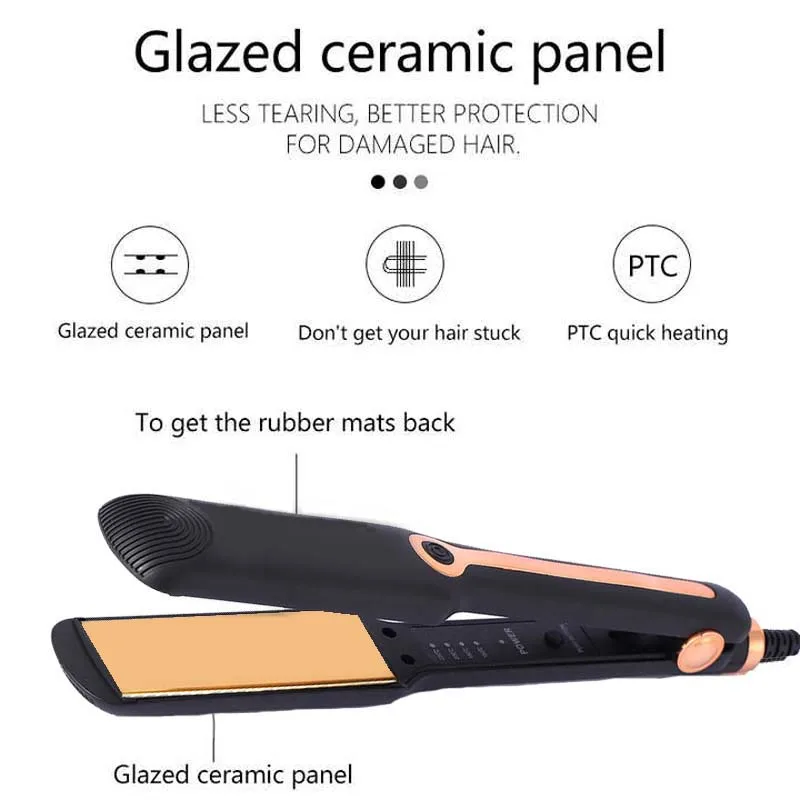 Hair Straightener Professional Ceramic Flat Iron Negative Ion Wide Plate Temperature Adjustable Straightening Iron
