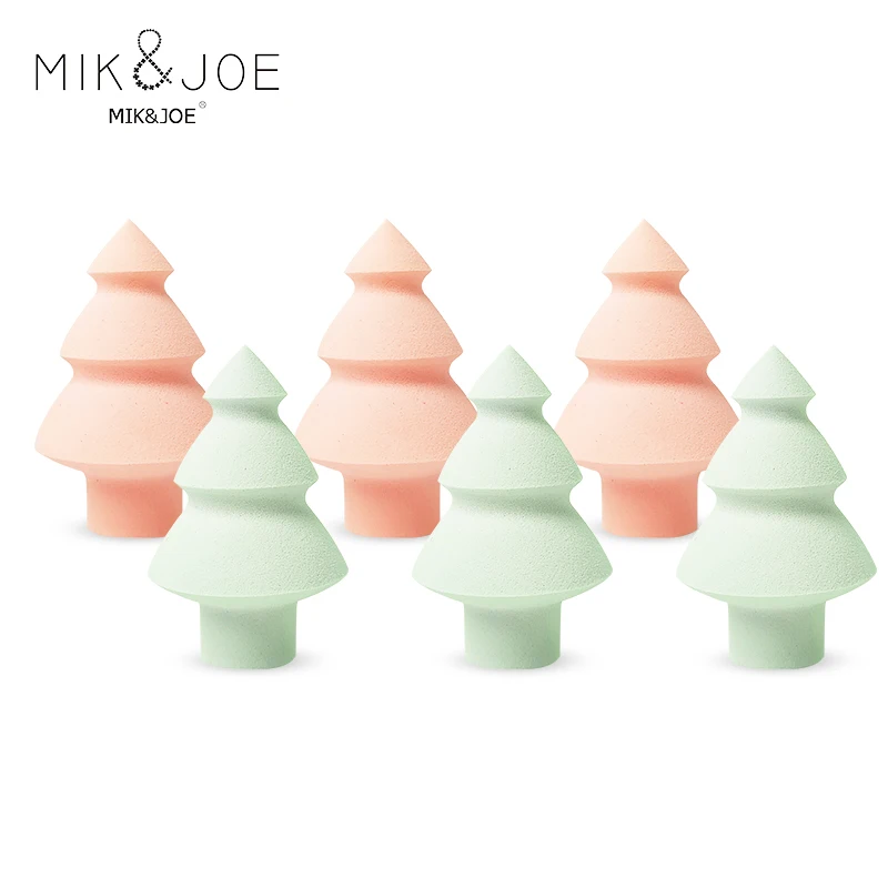 Esponja de maquillaje combinada con forma de árbol de Navidad Multicolor, suave y delicada para uso en el hogar o en viajes, 6 uds.