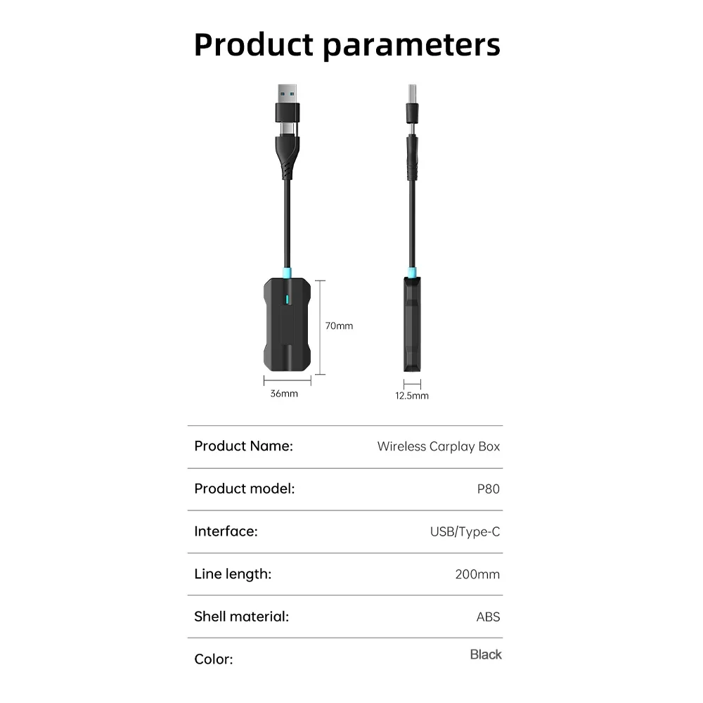 유선에서 무선으로 카플레이 자동 어댑터, USB C 타입 플러그 앤 플레이 플레이어 키트, 자동차 OEM 유선 카플레이, 애플 폰 IOS용, 2 인 1 박스