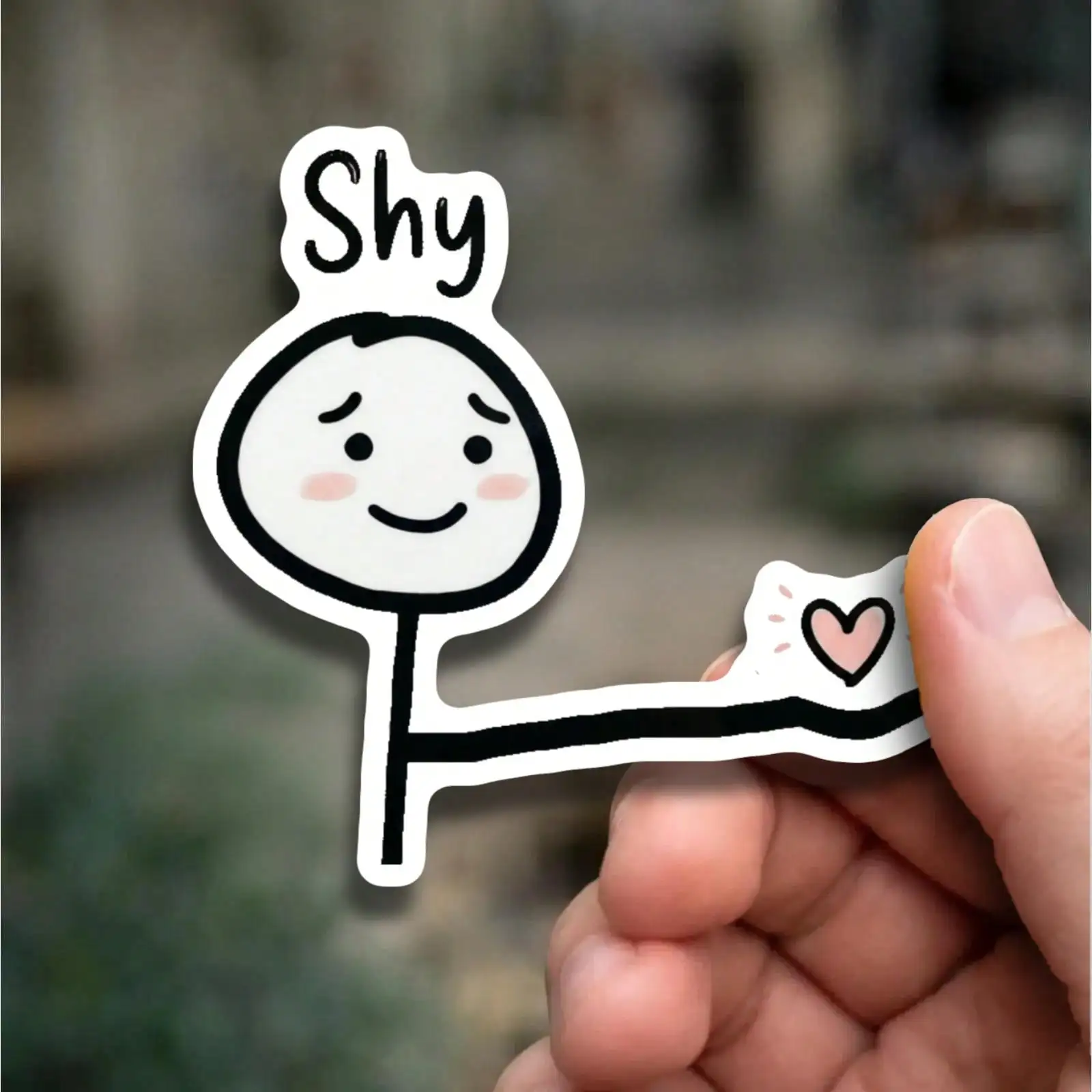 

"Shy" Blushing Stick Figure with Heart Cute Vinyl Car Sticker