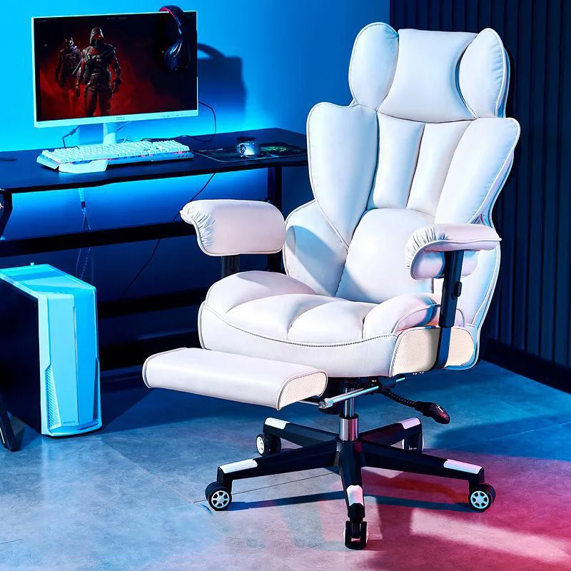 Modern Thick Backrest Leather Gaming Chair Adjustable Swivel Office Desk Chair with Soft Armrest Comfy Home Gamer Computer Chair