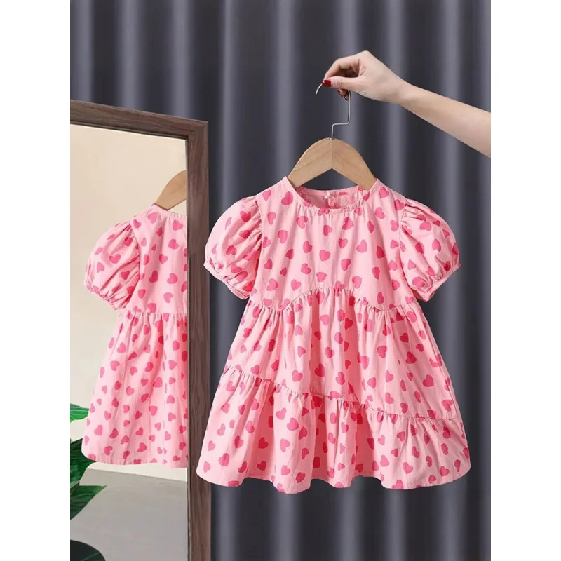 New Summer Girls' Dress Princess Dress Stylish Sweet Heart-Shaped Cotton Breathable Children's Dress