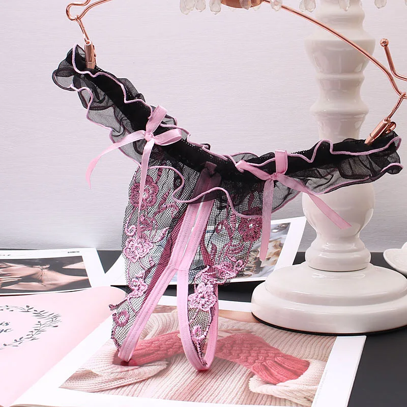 Women's Panties Women's Sexy Open Crotch Temptation Lingerie Seductive Lace Embroidered Bow Panties Female Thong Girl Sheer Wome