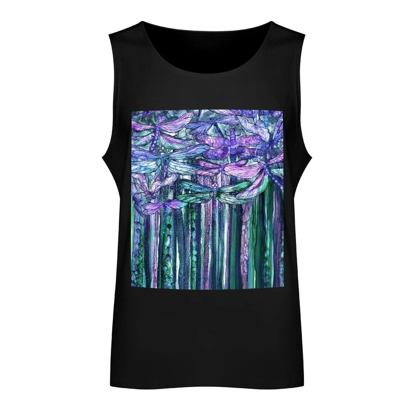 Dragonfly Bloomies 1 - Lavender Teal Tank Top summer Men's tops clothes for men summer