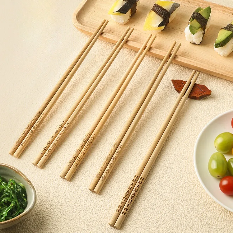 Bamboo Chopsticks Set Premium Carved Chopsticks Lacquerless Waxless Tableware Antibacterial Anti-mold Kitchen Accessories