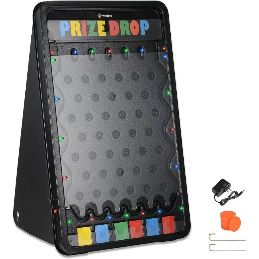 

30x19 Prize Drop Board Foldable Stand Disk Drop Board Game with 6 Customizable Slots and 10 Pucks for Carnival Events Tradeshow