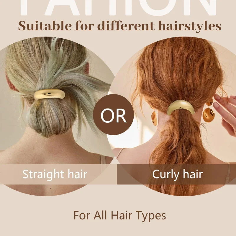3Pcs/Bag Minimalist Cold Tone Metal Hair Ties Advanced Sense Ponytail Holders Styling Elastic Hair Bands for Women view 2