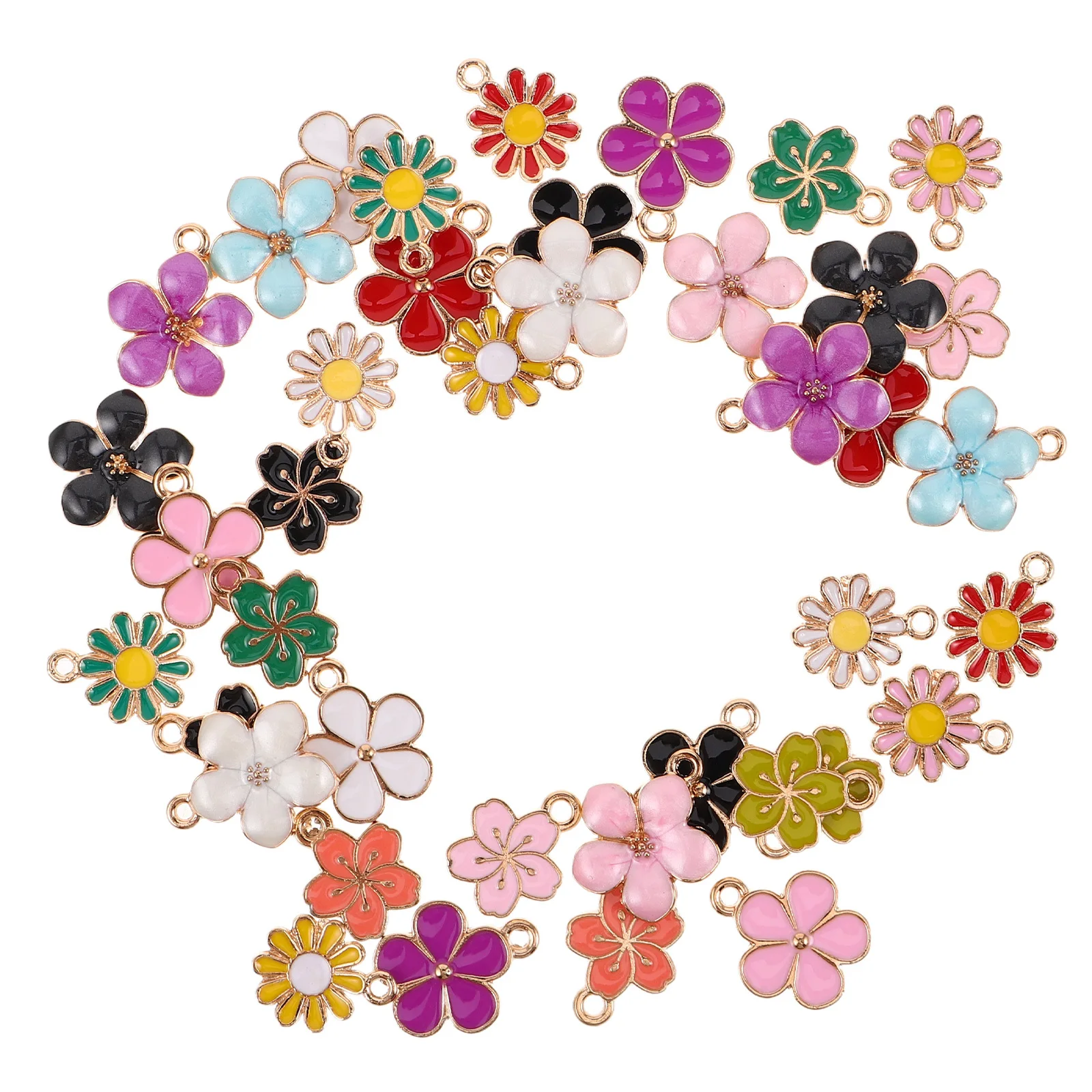 

40Pcs Colorful Cherry Blossom Flower Charms Alloy Pendants for DIY Jewelry Making Bracelets Necklaces Earrings