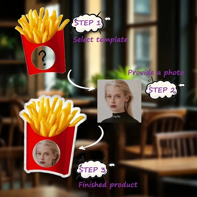 Funny French Fries Pillow Customization, Digital Printing Design, Personalized Design, Face And Body Combined, Suitable for Home