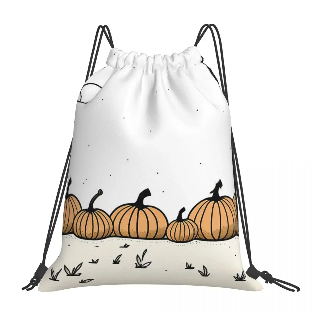 Minimalist Pumpkin Patch Scene Backpacks Portable Drawstring Bag Drawstring Bundle Pocket Sports Bag BookBag For Travel Students